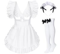 TOKYO REVENGERS Adjustable Retro Ruffle Maid Costume Apron Pockets With French headdress Socks set(Style1 White)