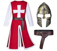 TOKYO REVENGERS Medieval Renaissance Crusader Knights Tunic Templar Robe Halloween Cosplay Warrior Costumes Mask Belt Set(Red XL)