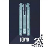 Tokyo Skyline Illustration Travel Puzzle 1000 Pieces, World Landmark Travel Poster, Interlocking Paper Pieces, Weekend Hobby for Families, Family Night Game, 70x50cm/1000pcs