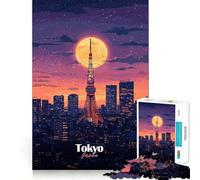 Tokyo Skyline Night Teenagers 1000 Piece Jigsaw Puzzle Memory Gain Light Relax Design Assembly Wall Art Decor (38x26cm)