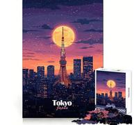 Tokyo Skyline Night Teenagers 1000 Piece Jigsaw Puzzle Memory Gain Light Relax Design Assembly Wall Art Decor (38x26cm)