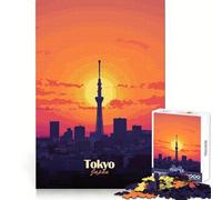 Tokyo Skyline Sunset Jigsaw Puzzles 1000 Pieces for Adults Memory Boost Warm Time Image Assembly Fine Art Piece (50x75cm)