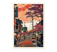 Tokyo Suburb Anime Woodblock Poster Modern Ukiyo-E, Japanese Cartoon Illustration Print, Archival Matte, A1 (Print Only) - 84.1x59.4cm