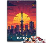 Tokyo Sunset Tower Jigsaw Puzzles for Adults 1000 Pieces, Stress Reliever Staycation Kill Time with Matching Poster And Trivia Sheet 1000pcs (26x38cm)