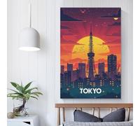 Tokyo Sunset Tower Poster Wall Decoration Nordic Retro Poster Modern Home Decor Art Canvas Prints Birthday Gifts Women 24x36inch(60x90cm)