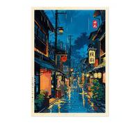 Tokyo Tea House Anime Woodblock Poster Modern Ukiyo-E, Cartoon Print, Japanese Illustration Wall Art Bedroom Home Decor, A2 (Print Only) - 59.4x42cm