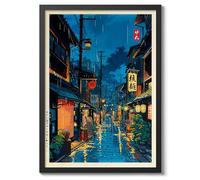 Tokyo Tea House Anime Woodblock Poster Modern Ukiyo-E, Cartoon Print, Japanese Illustration Wall Art Bedroom Home Decor, A3 (Black Frame) - 45x32.8cm