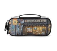 Tokyo Teahouse Pencil Case with Handle, Large Capacity PU Leather Pencil Bag Office Organizer, Portable Cosmetic Bag for Travel, Home