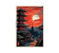 Tokyo Temple Print, Anime Inspired Wall Art Canvas Poster Bedroom Decor Landscape Office Room Decor Gift 12x18inch(30x45cm)