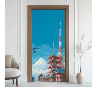 Tokyo Tower Door Stickers Waterproof Peel and Stick Door Mural, Mount Fuji 3D Door Stickers Self Adhesive Wall Sticker, Asian Japanese Murals Vinyl Wallpaper Home Decor 75x200 cm