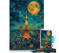 Tokyo Tower Japan Painting Jigsaw Puzzles 1000 Pieces for Adults Memory Boost Warm Time Image Assembly Fine Art Piece (50x75cm)