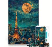 Tokyo Tower Japan Painting Jigsaw Puzzles for Teenagers 1000 Brain Workout Toy Simple Fun Image Assembly Cherished Gift (38x26cm)