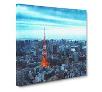 Tokyo Tower & Japan Skyline Canvas Print | Gallery Wrapped 30mm Frame Wall Art | 14x14 inches | Ready to Hang | Abstract Cityscape Picture | Living Room Bedroom Lounge Office
