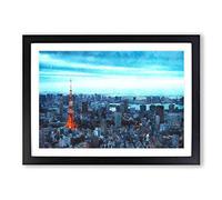Tokyo Tower & Japan Skyline Painting Framed Print | A2 Black Framed Wall Art | Ready to Hang | Modern Cityscape Picture | Living Room Bedroom Lounge Office