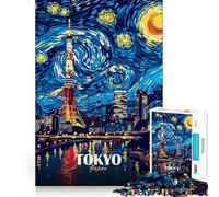 Tokyo Tower Starry Night Art 1000 Piece Jigsaw Puzzles for Adults Jigsaw Thought Toy Indoor Fun Accurate Edge Art Collectible (50x75cm)