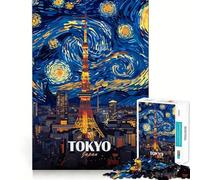 Tokyo Tower Starry Night Art Jigsaw Puzzles 1000 Piece for Teenagers Improve Memory Relaxing Fun Sharp Edge Unique Gift (38x26cm)