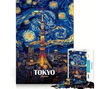 Tokyo Tower Starry Night Art Jigsaw Puzzles for Adults1000 Pieces Boost Memory Soothing Fun Premium Cut Thoughtful Gift (38x52cm)