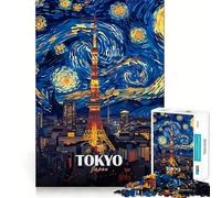 Tokyo Tower Starry Night Art Jigsaw Puzzles for Teenagers 1000 Piece Raise Memory Leisure Time Clean Edge Lovely Present (50x75cm)