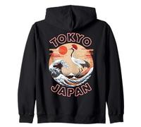 Tokyo Travel Souvenir with Crane and Wave Japan Zip Hoodie