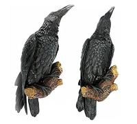 Tolaily 2PCS Raven Resin Statue Bird Crow Sculpture Outdoor Crows Halloweens Decor for Garden Courtyard Animal Decoration