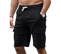 Tolaler Mens Cargo Shorts Summer Casual Elasticated Waist Work Shorts Combat Drawstring Fit with Multi Pockets Sports Outdoor Walking Hiking Black XXL