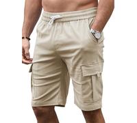 Tolaler Mens Cargo Shorts Summer Casual Elasticated Waist Work Shorts Combat Drawstring Fit with Multi Pockets Sports Outdoor Walking Hiking Beige XXL