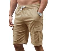 Tolaler Mens Cargo Shorts Summer Casual Elasticated Waist Work Shorts Combat Drawstring Fit with Multi Pockets Sports Outdoor Walking Hiking Khaki XXL