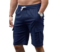 Tolaler Mens Cargo Shorts Summer Casual Elasticated Waist Work Shorts Combat Drawstring Fit with Multi Pockets Sports Outdoor Walking Hiking Navy Blue XXL