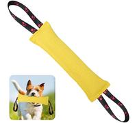 ToLanbbt Dog Tug Toy Bite Jute Pillow Pull Toy with 2 Strong Handles Perfect for Tug of War, Puppy Interactive Play, Tear Resistant Bite Training for Small Medium Large Dogs (Bright Yellow-Footprint)