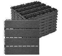 ToLanbbt Plastic Interlocking Deck Tiles 9 Pack 12"x12" Waterproof Indoor Outdoor Composite Patio Flooring Decking Tiles All Weather Use for Patio Porch Balcony Backyard Poolside, Dark Grey
