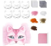 TOLASTO 29 Pcs Therian Masks Set,Fox Cat Mask with Fur and Eye Mesh,Felt Fabric Sheet,DIY Blank Paper Masks Painting Set for Masquerade, Carnival, Cosplay, Party, Halloween (Pink)