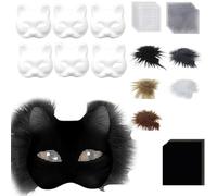 TOLASTO 29 Pcs Therian Masks Set,Fox Cat Mask with Fur and Eye Mesh,Felt Fabric Sheet,DIY Blank Paper Masks Painting Set for Masquerade, Carnival, Cosplay, Party, Halloween (Black)