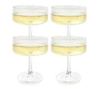 TOLASTO Ribbed Vintage Art Deco Coupe Glasses - Martini, Champagne & Cocktail Ribbed Glasses 8oz | Crystal Ripple Goblet Glassware Set, Gilded, 4 Pieces, Housewarming Gift