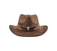 TOLASTO Women Cowboy Hat Western Hat Wide Brim Trilby Fedora Hats Jazz Cap Cowgirl Bush Hat Vintage ShapeableOutback Hats with Buckle Band Adjustable Derby Party 56-58cm, Suede, Unisex, Brown