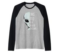 Told There Would Be Spaceships Funny Pun and Grey Alien Raglan Baseball Tee