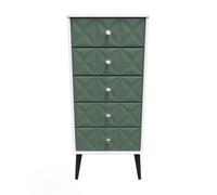 Welcome Furniture Ready Assembled Pixel 5 Drawer Tallboy In Labrador Green & White