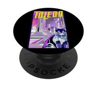 Toledo Cat Retro Anime Cityscape Ohio USA Vintage Funny PopSockets Adhesive PopGrip