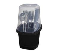 Toledo Covered Cutlery and Utensil holder, Flatware Plastic Caddy Organizer for Silverware with Cover top Perfect for Kitchen, picnic, home, BBQ, Party, Camping, Outdoor and Restaurant (Black)