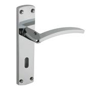 Toledo Door Handle Lever Lock on Backplate in Polished Chrome