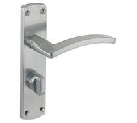Toledo Door Handle Lever on Bathroom Backplate in Satin Chrome