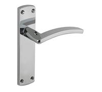 Toledo Door Handle Lever on Latch Backplate in Polished Chrome