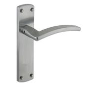Toledo Door Handle Lever on Latch Backplate in Satin Chrome
