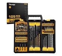 TOLESA 105pcs Drill Bit Set Titanium Coated, High Speed Steel Twist Driver Bit Set for Metal, Wood & Masonry, Screwdriver Bits Set, Countersink & More with Organizer Case