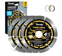 TOLESA 115mm Diamond Cutting Disc, Segmented Diamond Blade for Angle Grinder with 22.23mm Arbor, 20mm & 16mm Adapter Ring, 4.5" Stone Cutting Disc Fast Cut Masonry, Concrete, Brick (3-Pack)