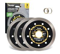 TOLESA 115mm Diamond Cutting Disc, Super Thin Porcelain Cutting Disc for Angle Grinder, 4.5" Diamond Tile Cutting Disc for Marble and Granite - 22.23mm Arbor, 20mm & 16mm Adapter Ring (3-Pack)