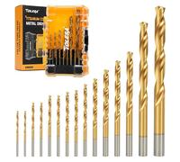 TOLESA 15PCS Drill Bit Set, 1.5-10mm HSS Metal Drill Bit Set with Titanium Coated HSS Drill Bit Sets for Drilling in Steel & Aluminium Sheets