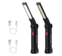 Tolesum COB LED Work Light 2 Pack, Rechargeable Magnetic Work Light with 5 Modes, 1200mAh 3hr runtime, 360° Rotation Inspection Light with Hook for Car Repair, Garage, Camping, Emergency