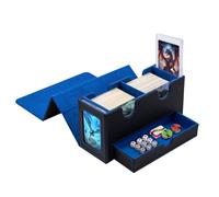 Tolesum Double Layer Card Deck Box for MTG, Gathering Card Box with Shop Window and Cube Compartment, PU Leather, Strong Magnetic Trading Card Box, Compatible Magic Commander TCG Cards, Black and Blue