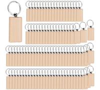 TOLIDA 100pcs Rectangle Wood Keychains - 5.5 * 3cm Blank Wooden Key Fobs Key Rings for DIY Personalized Craft, Wooden Key Tags