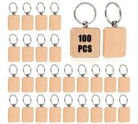 TOLIDA 100pcs Square Wood Keychains - 4cm Blank Wooden Key Fobs Key Rings for DIY Personalized Craft, Wooden Key Tags